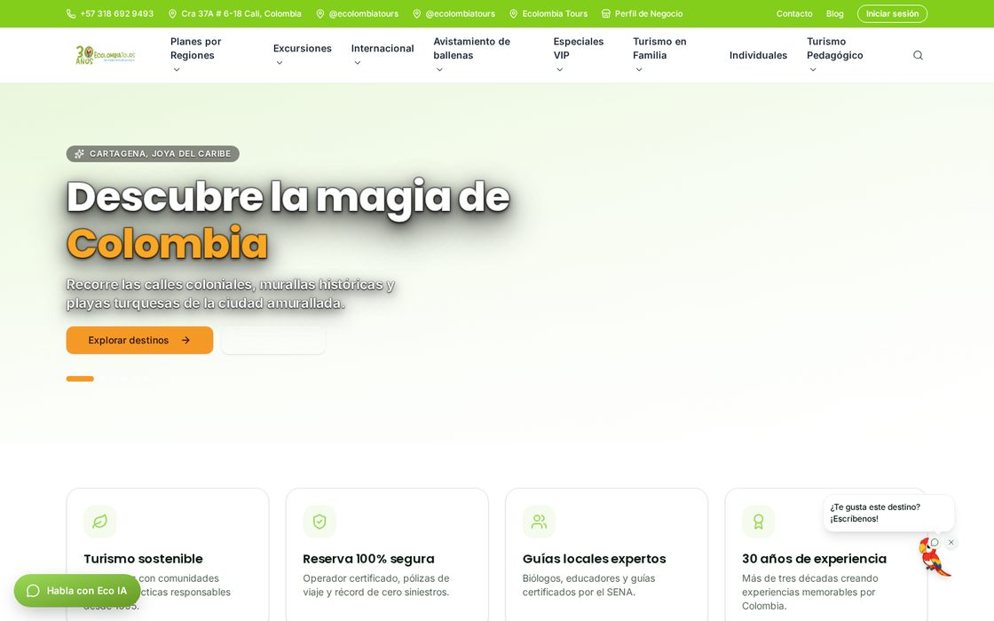 Sitio web desarrollado para Ecolombia Tours